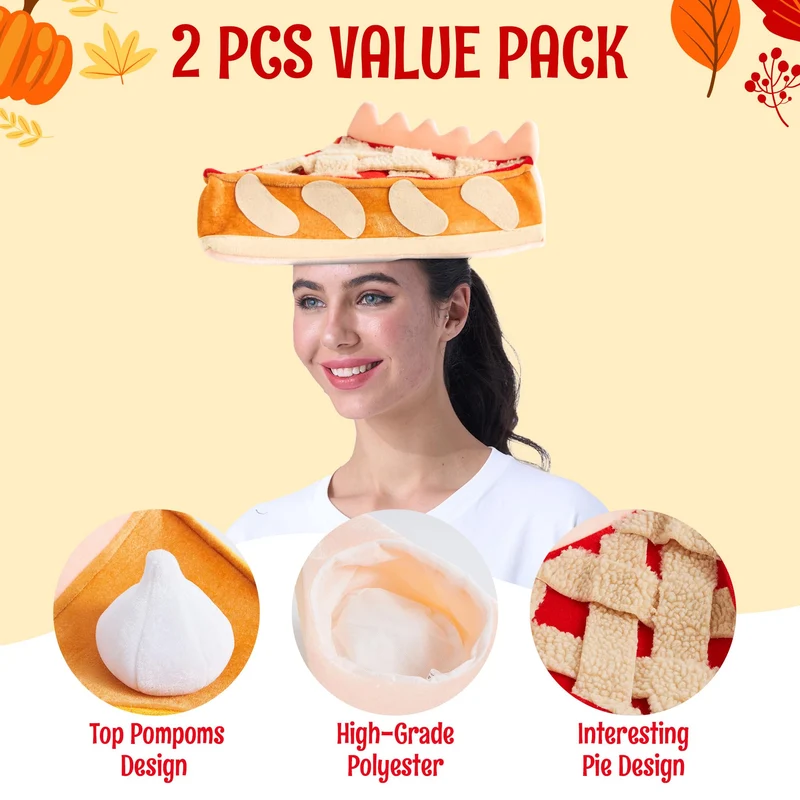 2 PCS Thanksgiving Decorative Plush Pumpkin & Apple Pie Hats