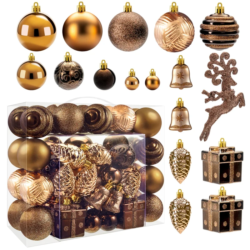66 Pcs Brown Christmas Balls Ornaments Set