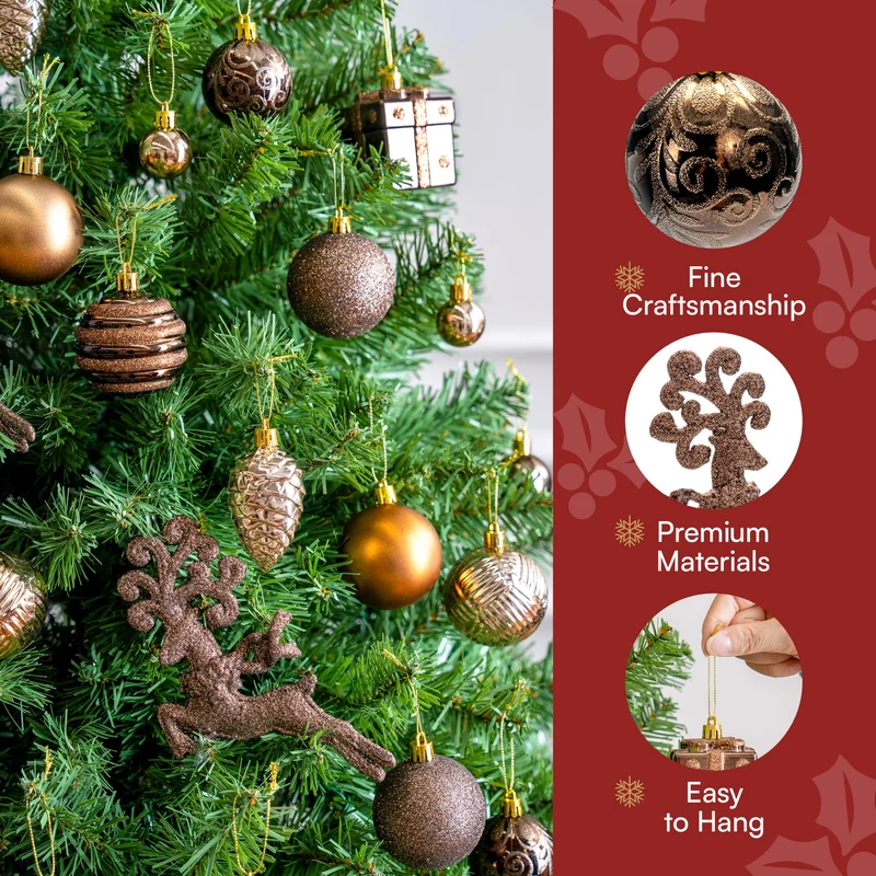 66 Pcs Brown Christmas Balls Ornaments Set