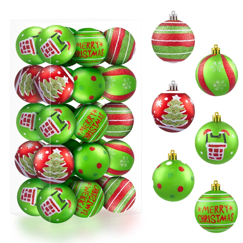 30 Pcs Red and Green Christmas Ball Ornaments Set, 2.36''