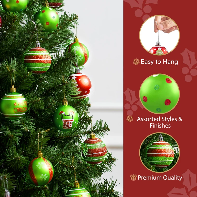 30 Pcs Red and Green Christmas Ball Ornaments Set, 2.36''