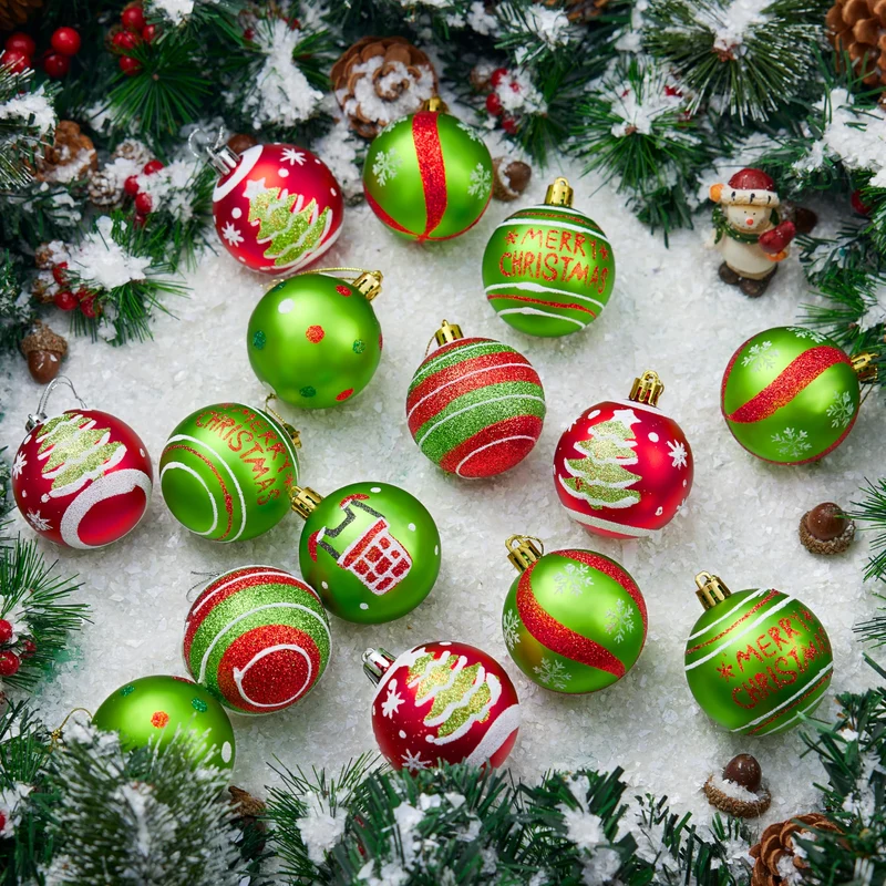 30 Pcs Red and Green Christmas Ball Ornaments Set, 2.36''