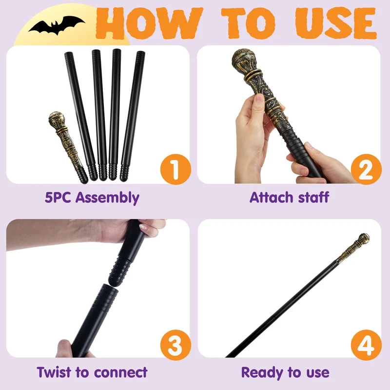 Halloween Staff, Elegant Vintage Gold Walking Cane Prop Stick