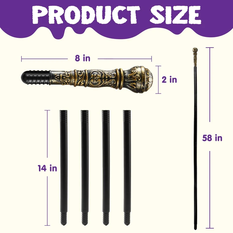 Halloween Staff, Elegant Vintage Gold Walking Cane Prop Stick