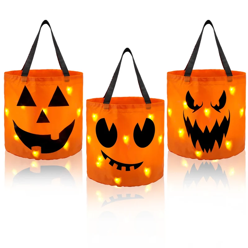 3 PCS Halloween Candy Pumpkin Buckets