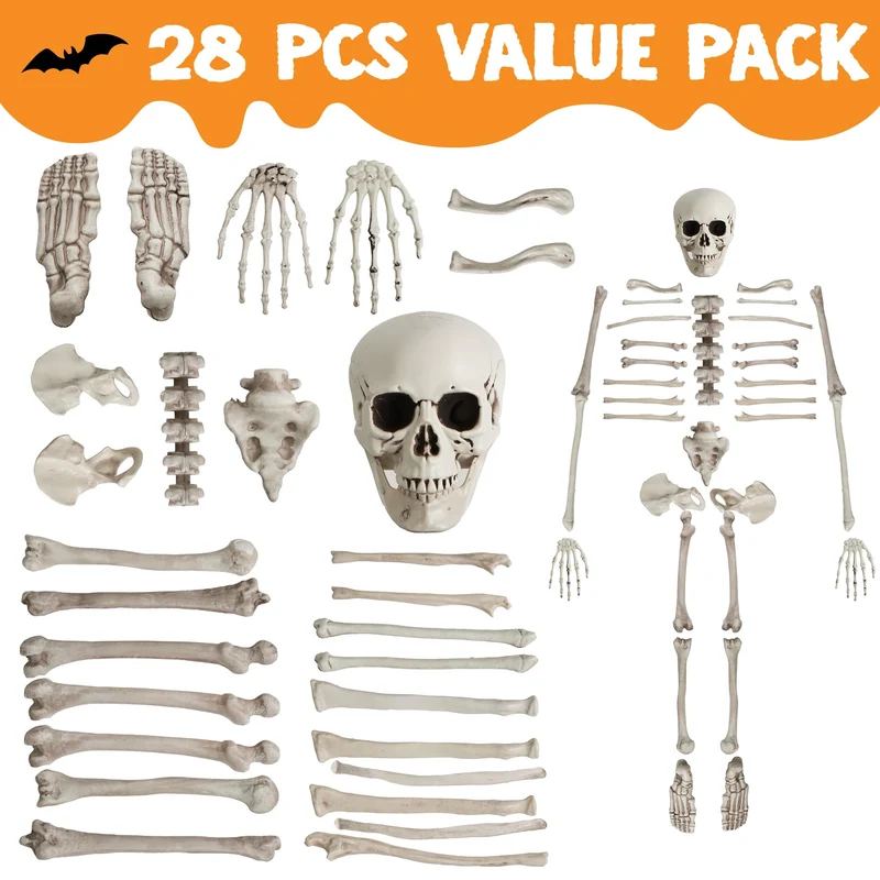 28 PCS Halloween Decorations Skeleton Bones and Skull Kit