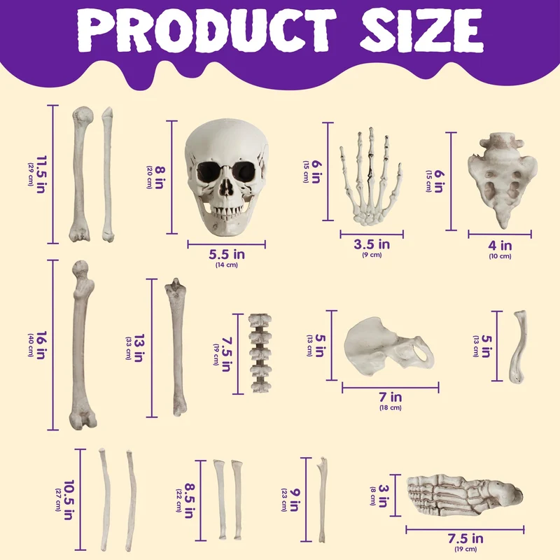 28 PCS Halloween Decorations Skeleton Bones and Skull Kit