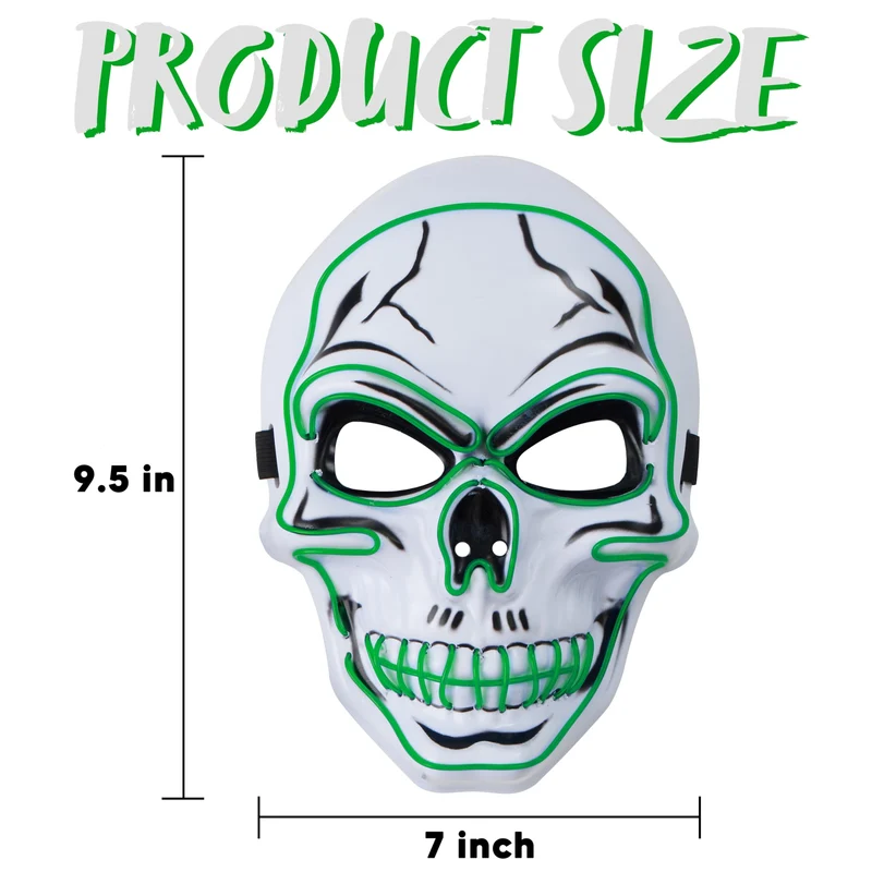 Halloween LED Skull Mask with Light Up Gloves, Green