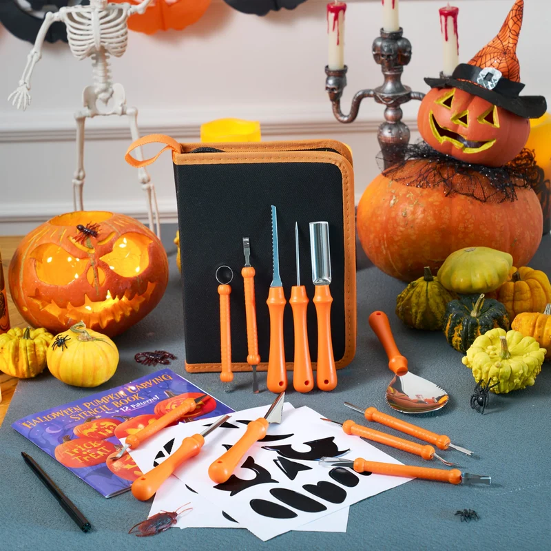 12 Pcs Halloween Pumpkin Carving Kit, Professional Carving Set with Handbag