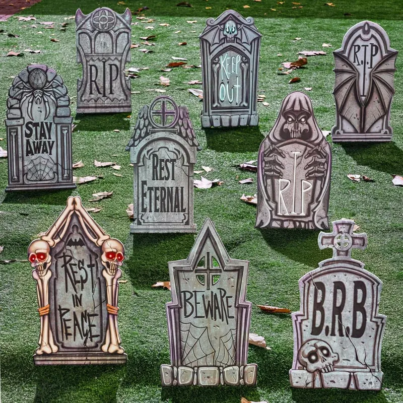 16" 9 Pcs Halloween Tombstones Decorations