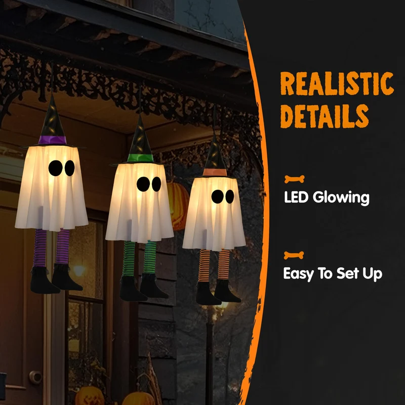 23.6'' 3PCS Halloween Hanging Ghosts Decorations Outdoor