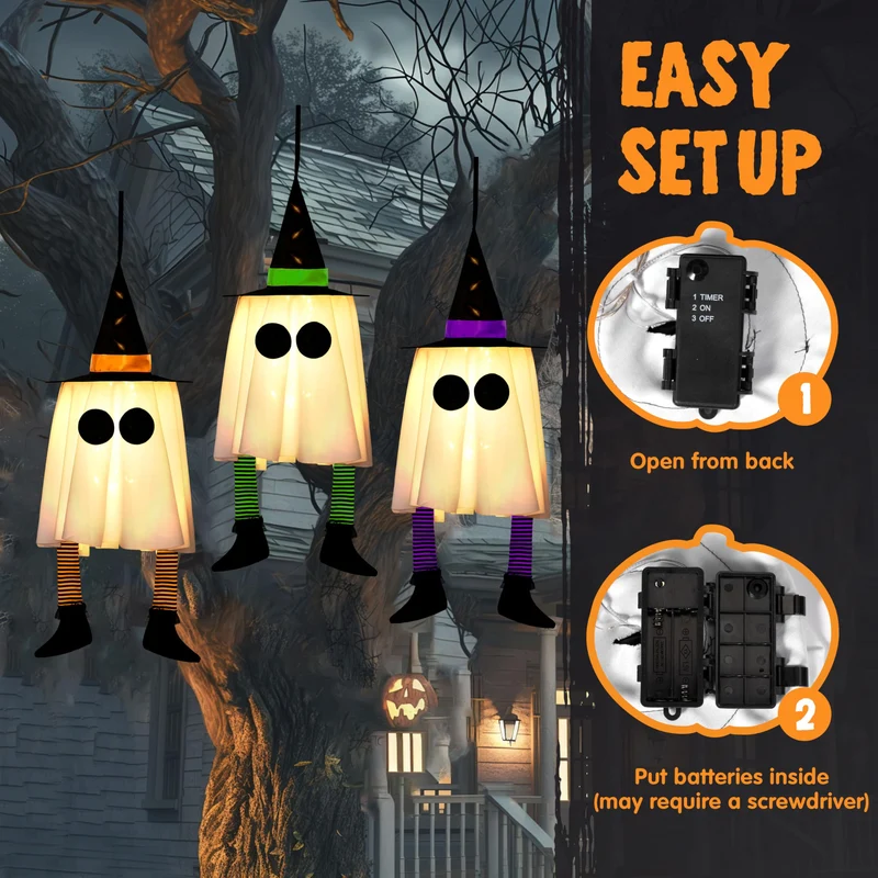 23.6'' 3PCS Halloween Hanging Ghosts Decorations Outdoor