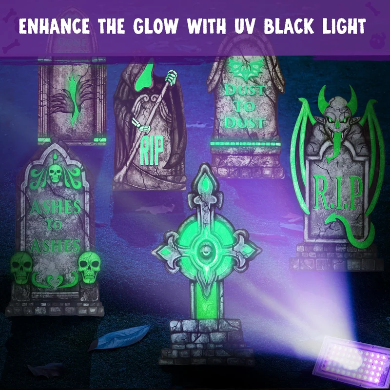 Halloween Decorations Outdoor Graveyard Tombstones Fluorescent