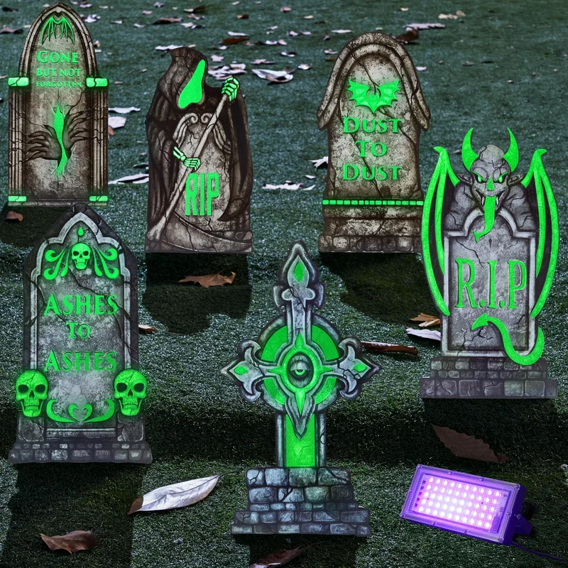 Halloween Decorations Outdoor Graveyard Tombstones Fluorescent