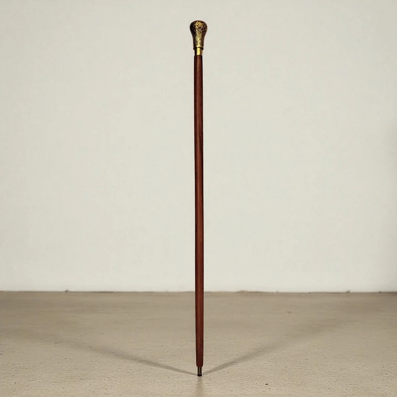 Blattornament Spazierstock aus Holz mit goldenem Griff aus Metall