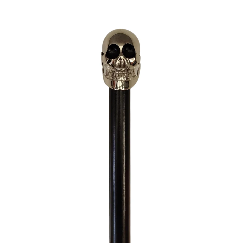 Totenkopf Spazierstock aus Holz mit silbernem Griff aus Metall