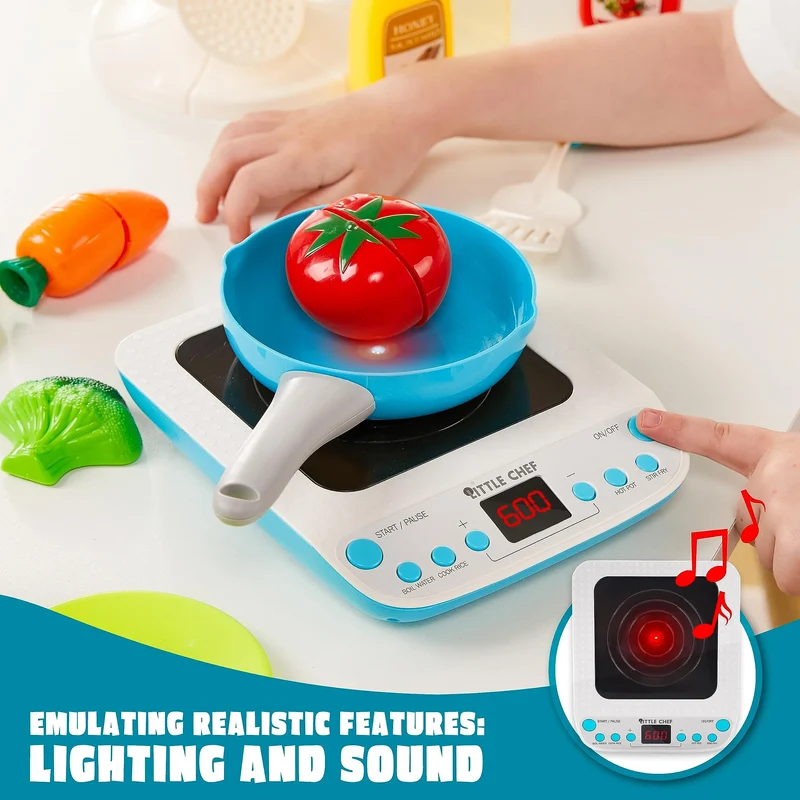 37Pcs Kids Kitchen Playset, Toddler Pretend Cooking Toy Set with Pans, Pots, Utensils Cookware Toys, Play Food, Cutting Vegetables