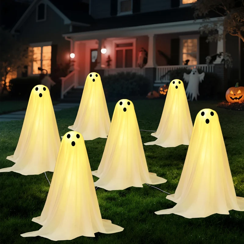 6 Pcs Halloween Decorations Outdoor Ghosts Pathway Lights