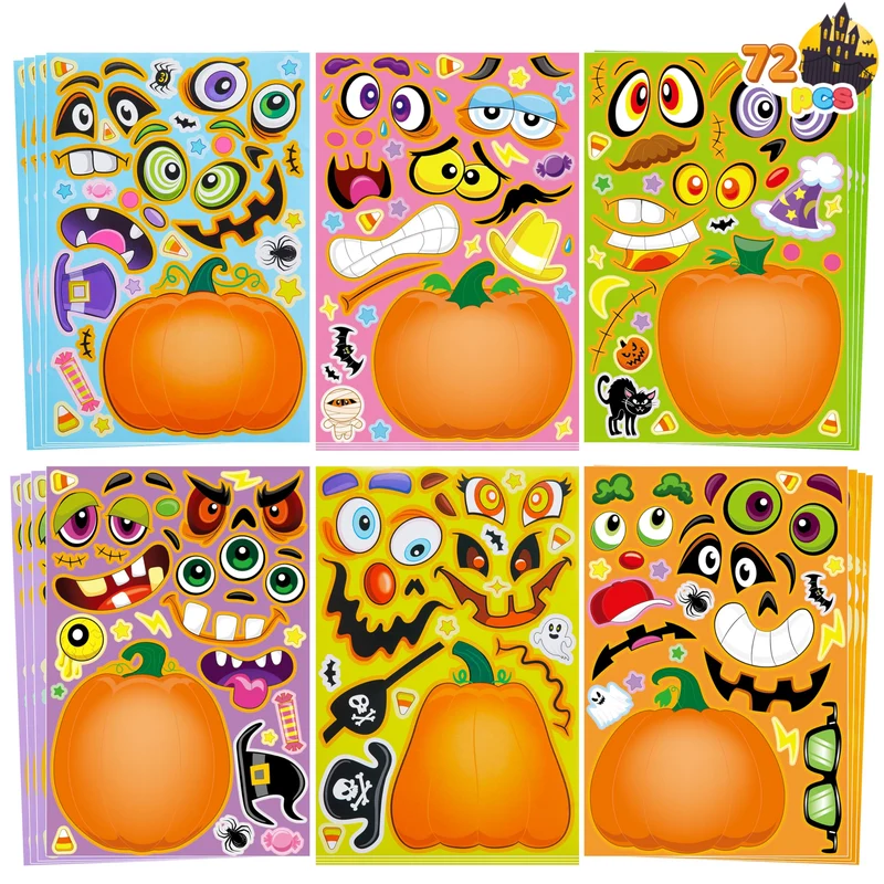 72 Pcs Halloween Pumpkin Stickers for Kids, Halloween Party Favor
