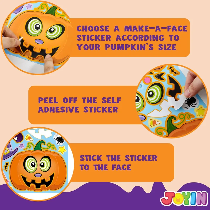 72 Pcs Halloween Pumpkin Stickers for Kids, Halloween Party Favor