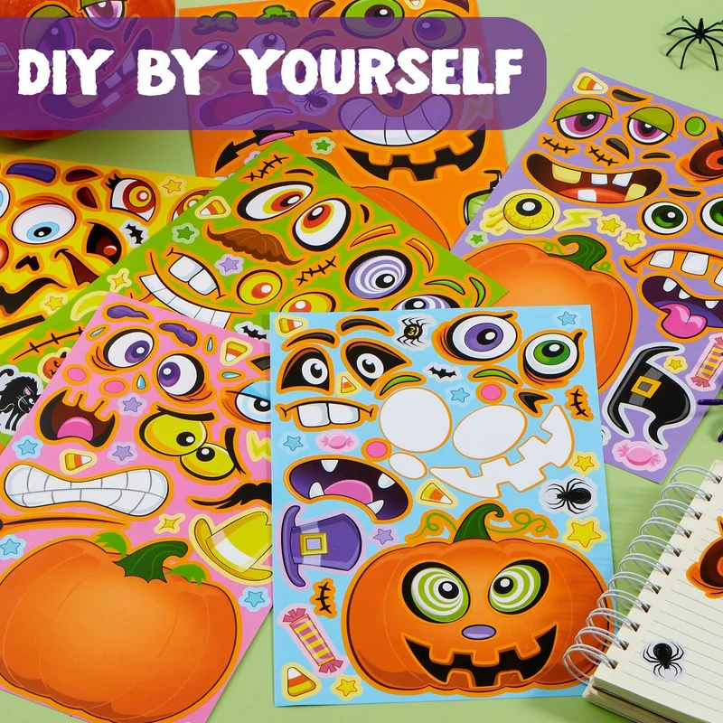 72 Pcs Halloween Pumpkin Stickers for Kids, Halloween Party Favor