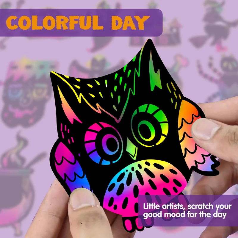 120 Pcs Halloween Rainbow Scratch Art Crafts for Kid