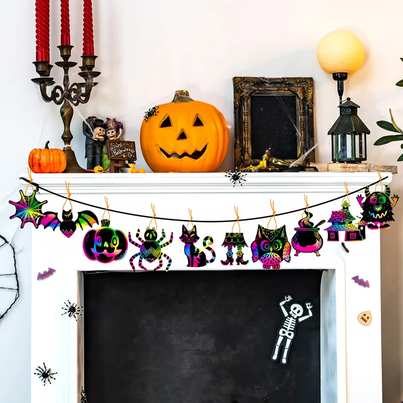 120 Pcs Halloween Rainbow Scratch Art Crafts for Kid
