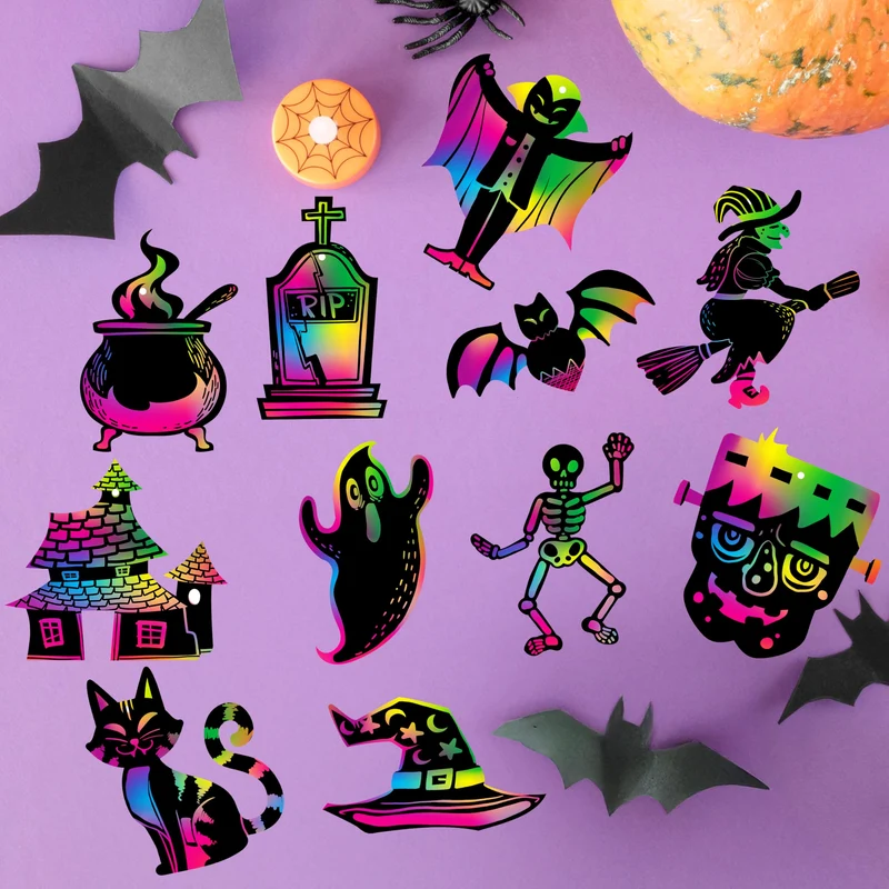 120 Pcs Halloween Rainbow Scratch Art Crafts for Kid