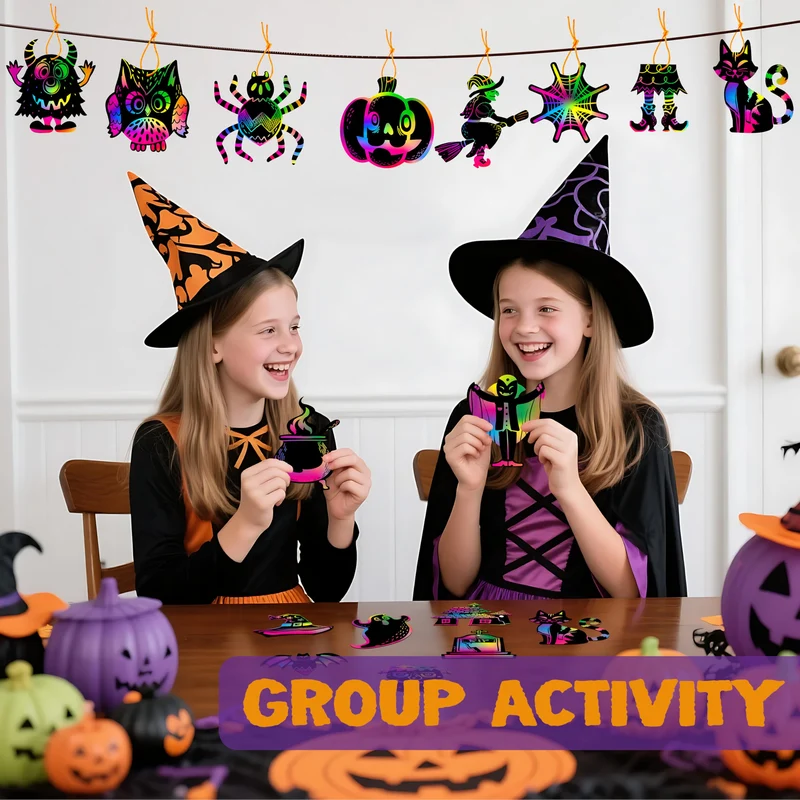 120 Pcs Halloween Rainbow Scratch Art Crafts for Kid