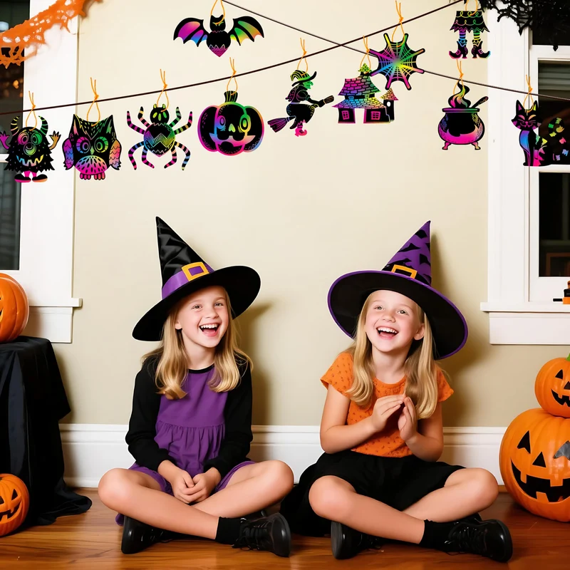 120 Pcs Halloween Rainbow Scratch Art Crafts for Kid