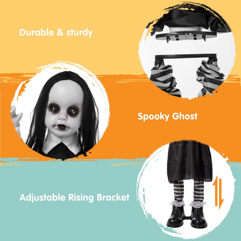 Halloween Decoration 34" Black Zombie Girl Ghost Animatronics