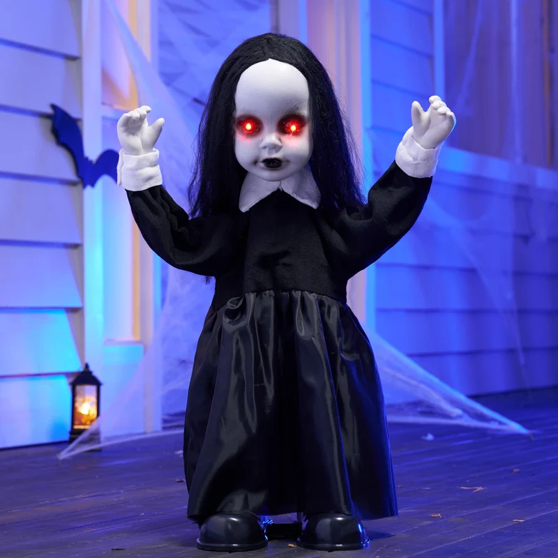 Halloween Decoration 34" Black Zombie Girl Ghost Animatronics