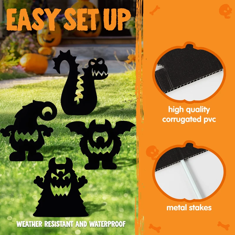6Pcs Monster Yard Stakes Halloween Lawn Decorations