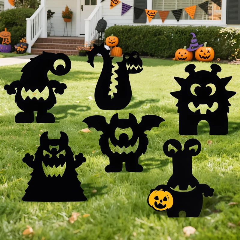 6Pcs Monster Yard Stakes Halloween Lawn Decorations
