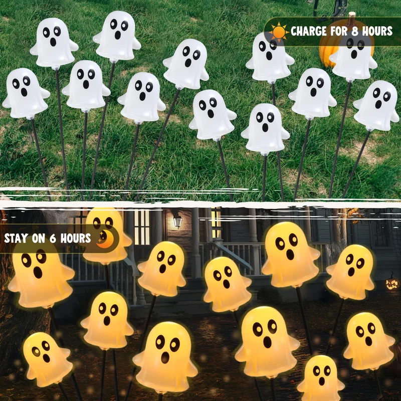 2 Pcs 12LEDs Solar Cute Ghost Lights