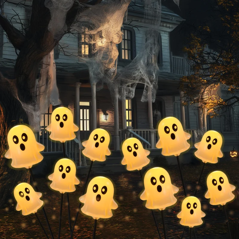 2 Pcs 12LEDs Solar Cute Ghost Lights
