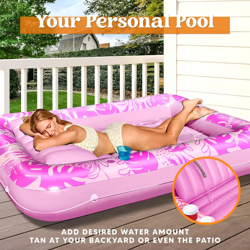 70in x 46in Large Hot Pink Suntan Tub Pool Floats Sun Tan Tub