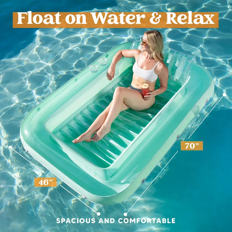 70in x 46in Large Cyan Suntan Tub Pool Floats Sun Tan Tub