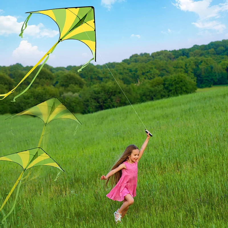 3Pcs Big Delta Kite (Green & Blue & Rainbow) with 262.5ft Kite String