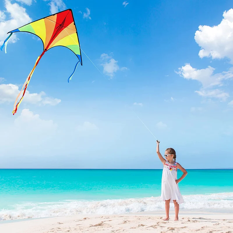 3Pcs Big Delta Kite (Green & Blue & Rainbow) with 262.5ft Kite String