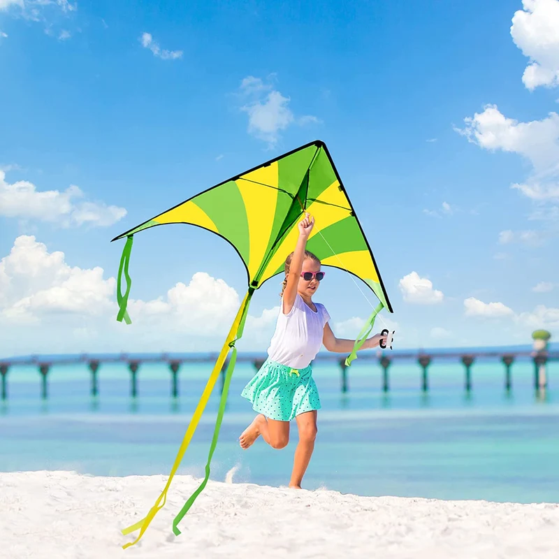 3Pcs Big Delta Kite (Green & Blue & Rainbow) with 262.5ft Kite String