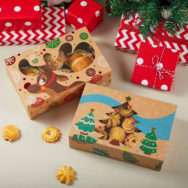 36 Pcs Foiled Kraft Christmas Cookie Boxes with Window 8.5" x 5.75" x 2.75"