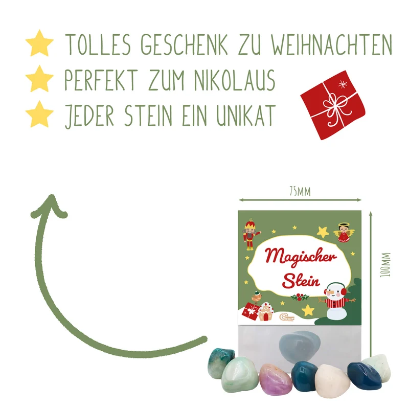 8er Set Glückssteine Weihnachten (Grün)