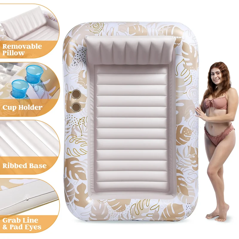 70in x 46in Large Oatmeal White Suntan Tub Pool Floats Sun Tan Tub