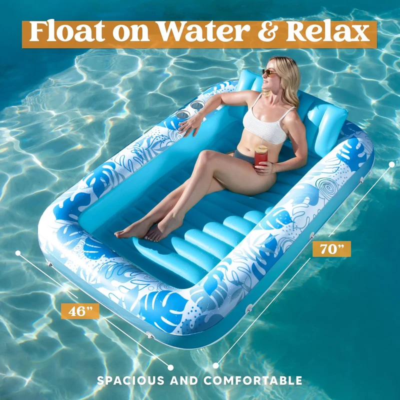 70in x 46in Large Blue Suntan Tub Pool Floats Sun Tan Tub