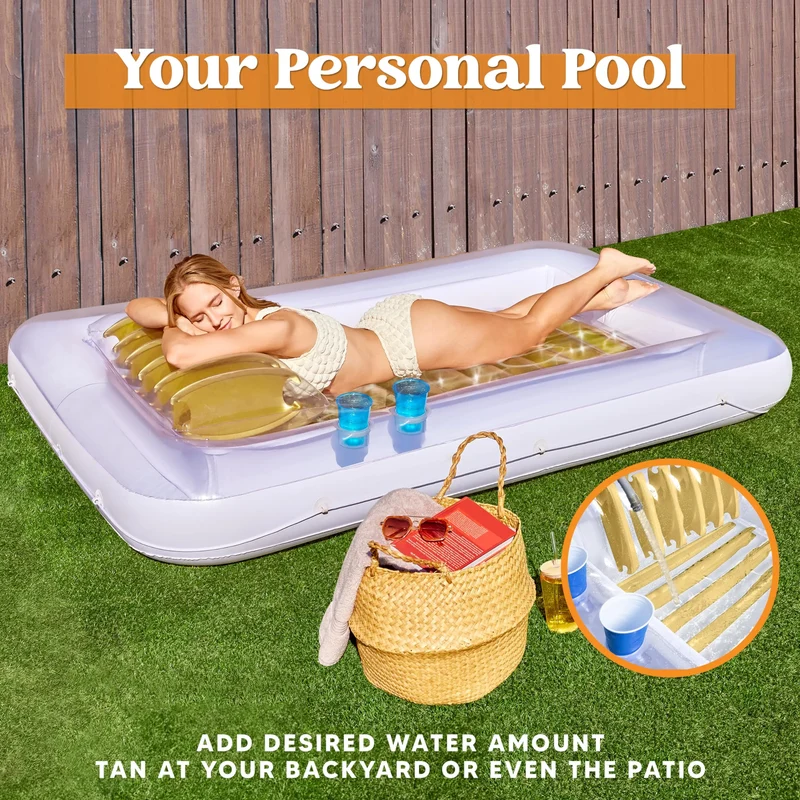 85in x 57in Extra Large Golden White Sun Tan Tub Adult Pool Floats Raft for Pool Sunbathing