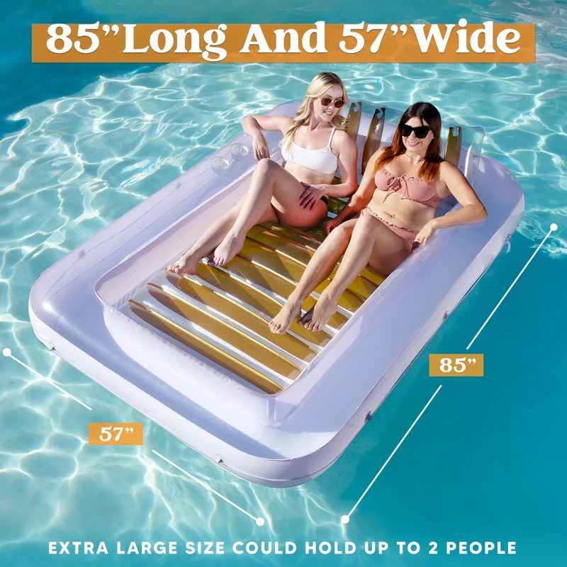 85in x 57in Extra Large Golden White Sun Tan Tub Adult Pool Floats Raft for Pool Sunbathing