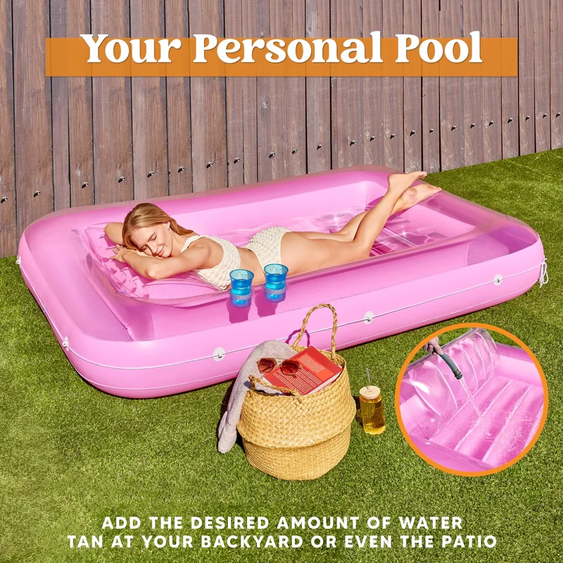 85in x 57in Extra Large Pink Sun Tan Tub Adult Pool Floats Raft for Pool Sunbathing