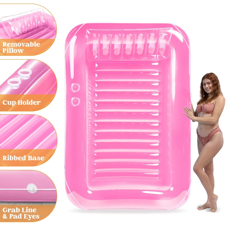 85in x 57in Extra Large Pink Sun Tan Tub Adult Pool Floats Raft for Pool Sunbathing