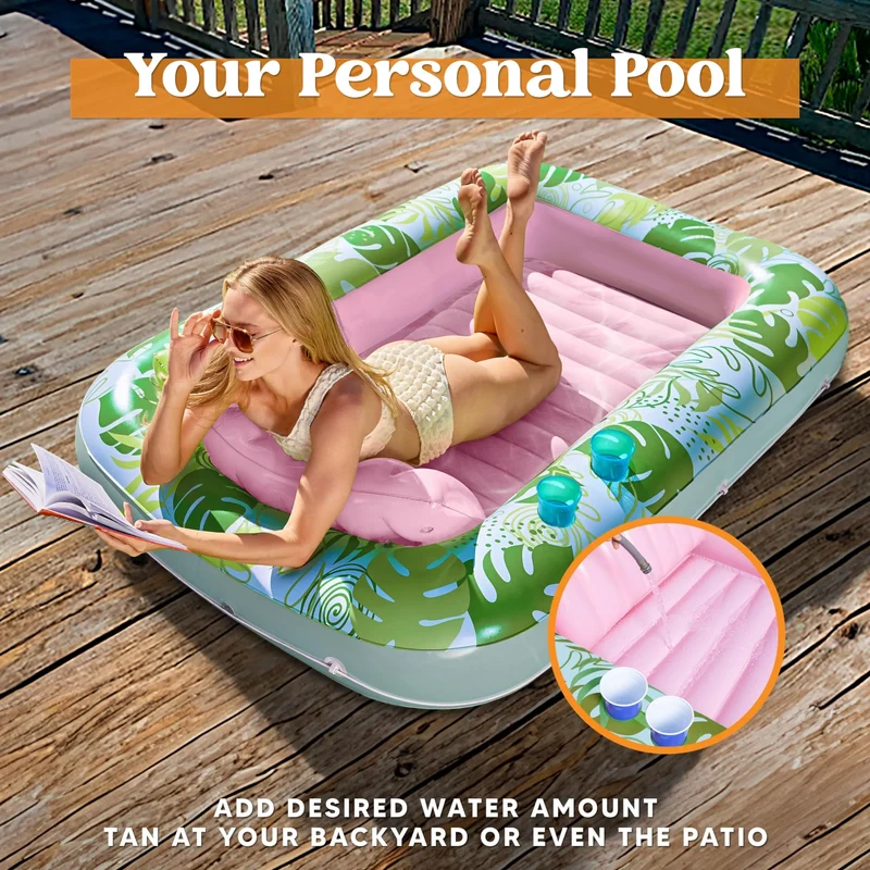 70in x 46in Cyan Pink Large Suntan Tub Pool Floats Sun Tan Tub
